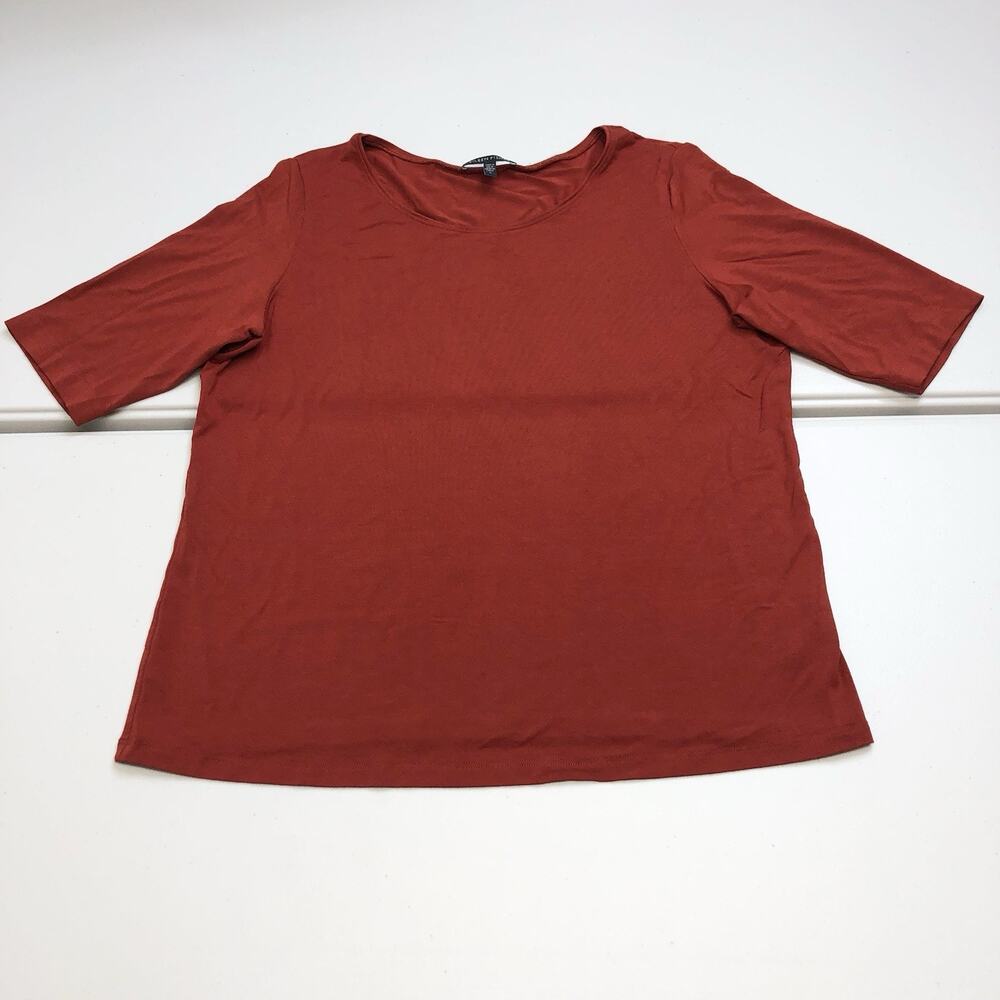 Eileen Fisher System Womens Sz L Red Orange Round Neck Tunic Blouse Top